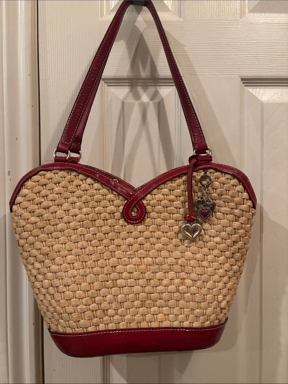 Vintage Brighton “Marilyn” Basket Woven Straw Tote with Red Trim - Women Bags